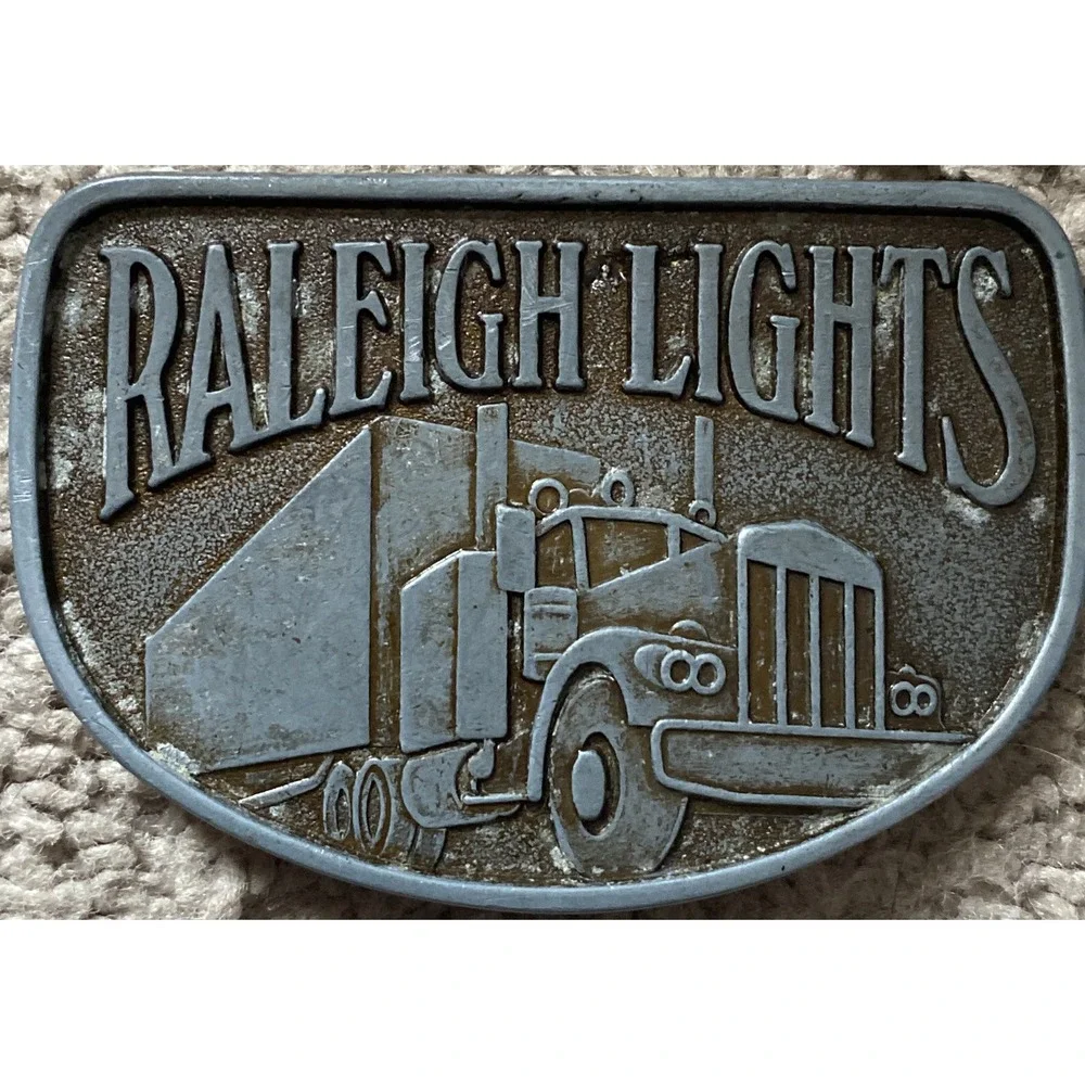 Lot of 2 Raleigh Lights Metal Belt Buckle Cigarette/Trucker 1 Brass 1‎ Silver